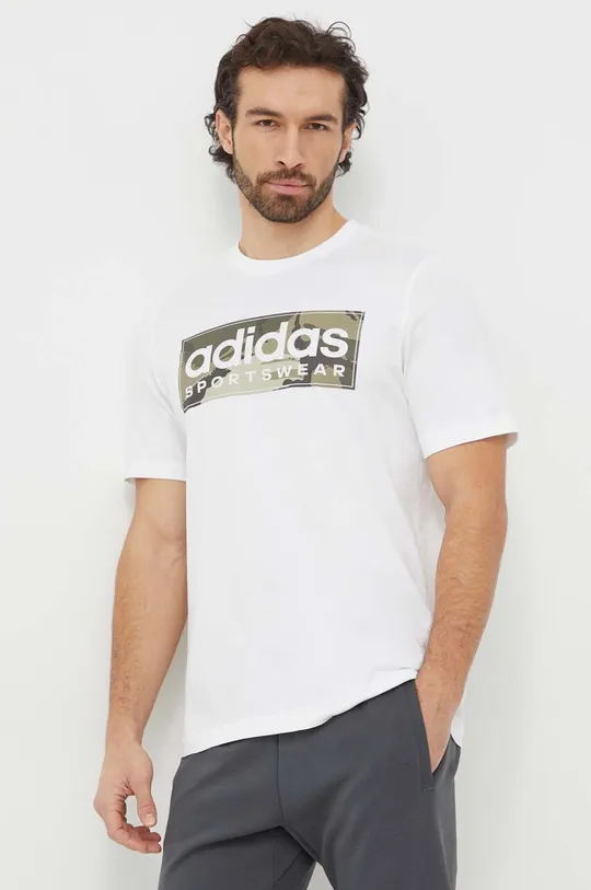 biela Bavlnené tričko adidas Pánsky