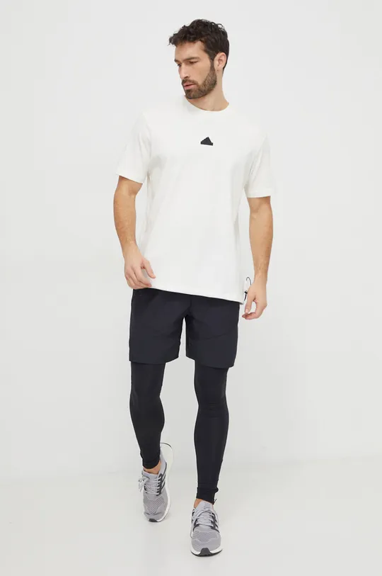adidas t-shirt bawełniany beżowy