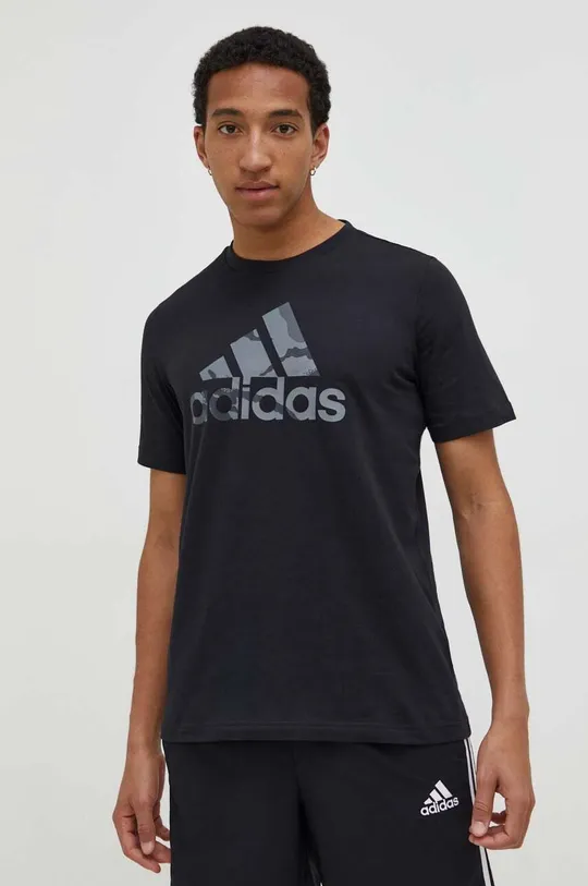 чёрный Хлопковая футболка adidas Мужской