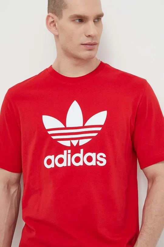 κόκκινο Βαμβακερό μπλουζάκι adidas Originals Trefoil Ανδρικά