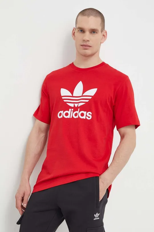 czerwony adidas Originals t-shirt bawełniany Trefoil