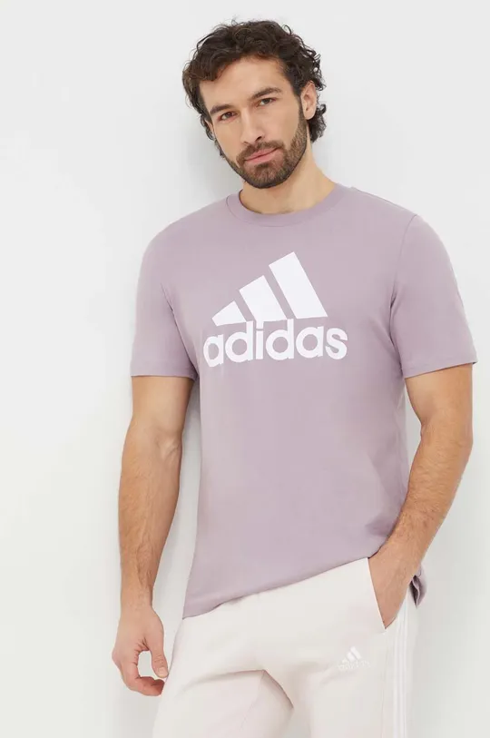 fialová Bavlnené tričko adidas Pánsky