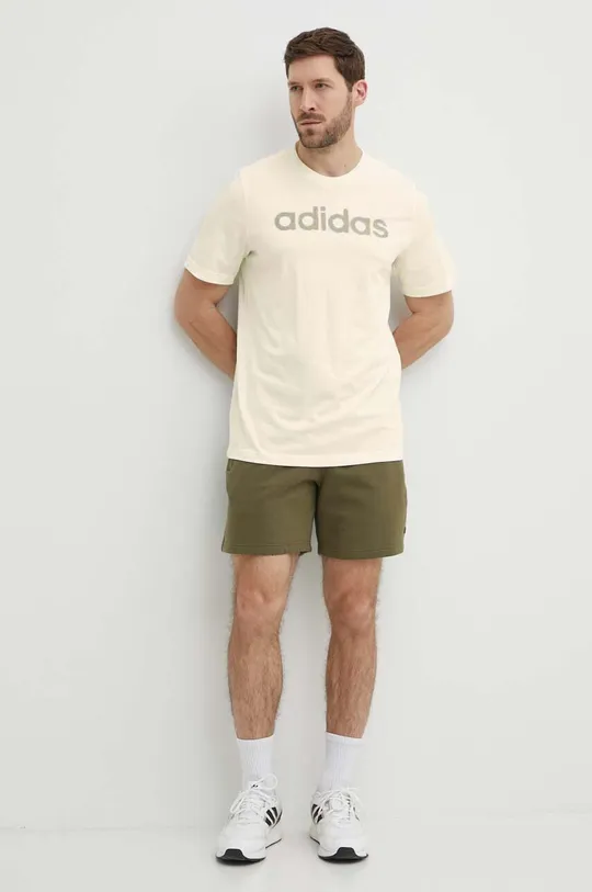 Хлопковая футболка adidas бежевый