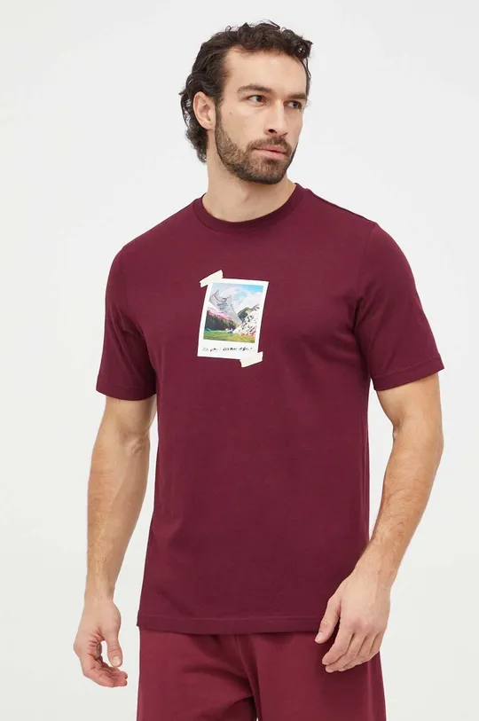 burgundské Bavlnené tričko adidas Pánsky