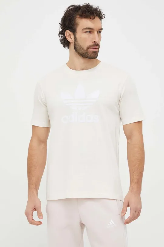 beżowy adidas Originals t-shirt bawełniany Trefoil Męski
