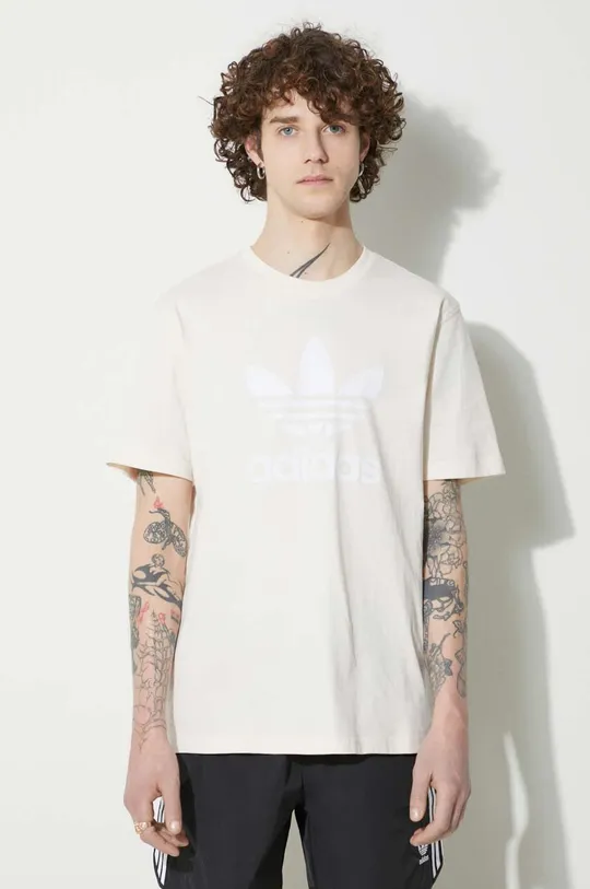 beżowy adidas Originals t-shirt bawełniany Trefoil Męski