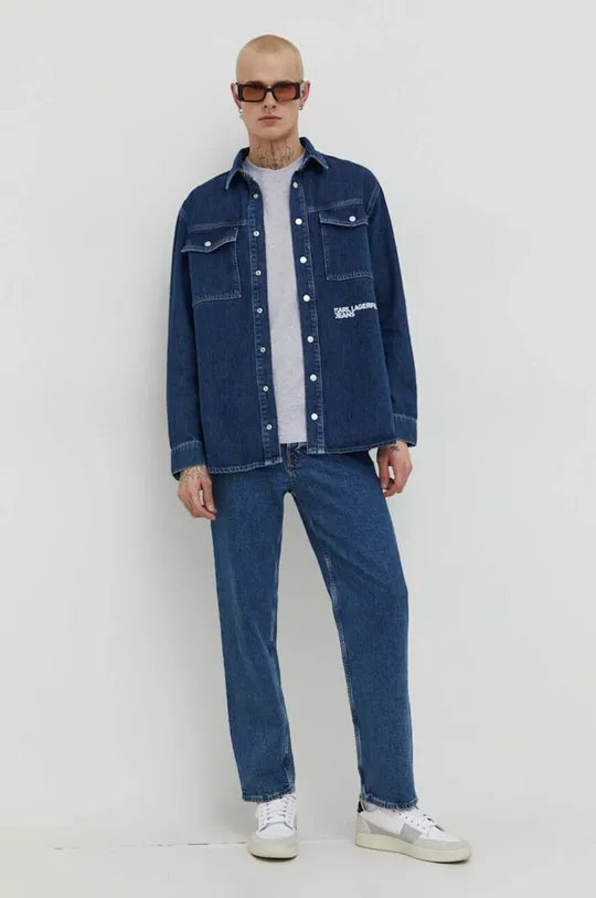 Bombažna kratka majica Karl Lagerfeld Jeans siva