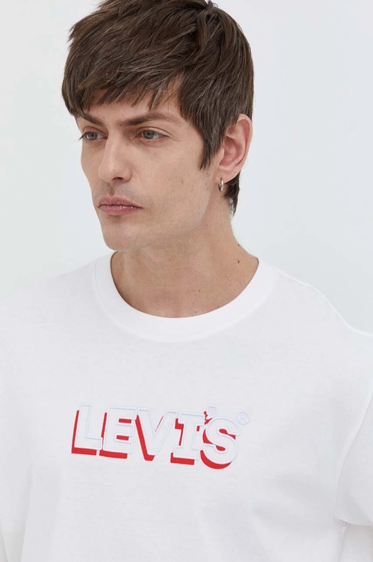 λευκό Βαμβακερό μπλουζάκι Levi's