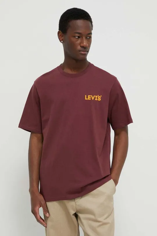 μπορντό Βαμβακερό μπλουζάκι Levi's Ανδρικά