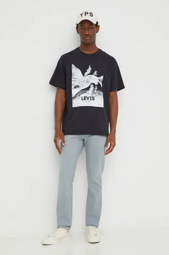 Βαμβακερό μπλουζάκι Levi's μαύρο