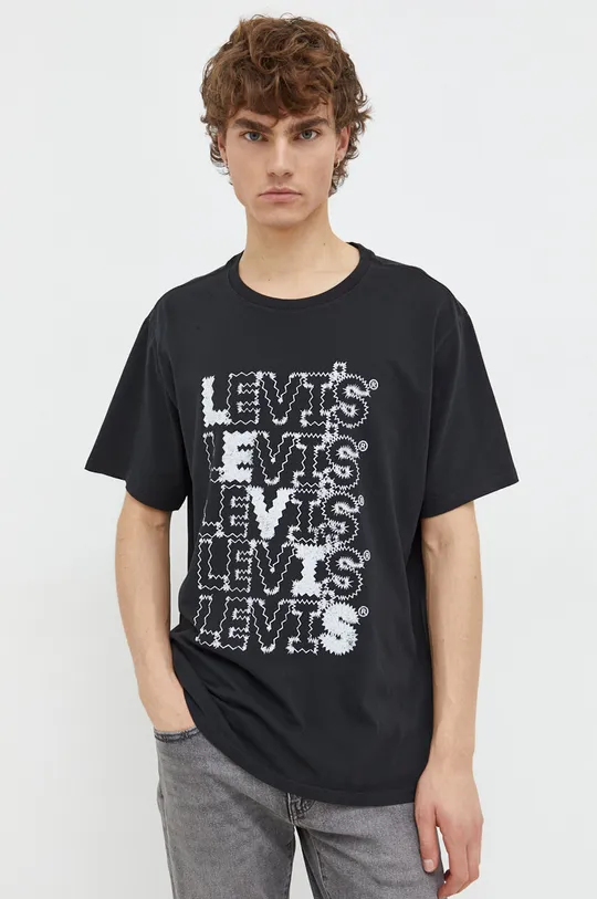 Bombažna kratka majica Levi's črna