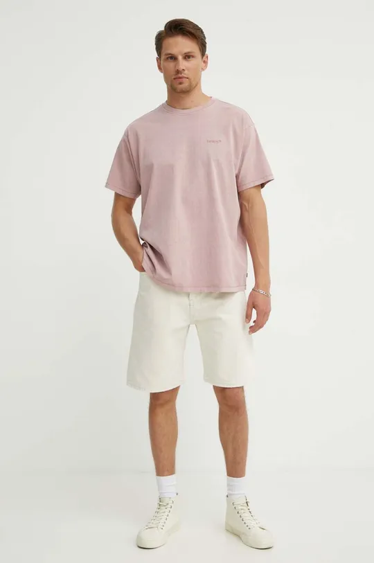Βαμβακερό μπλουζάκι Levi's ροζ