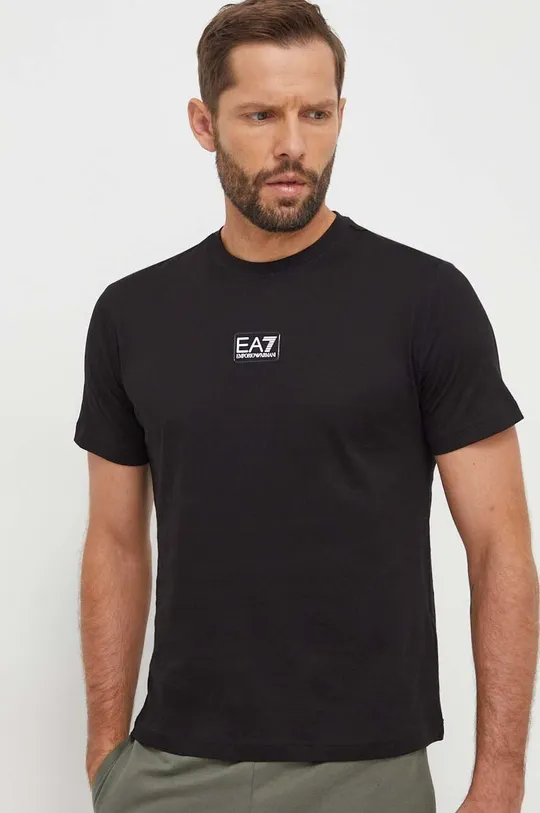 czarny EA7 Emporio Armani t-shirt bawełniany Męski