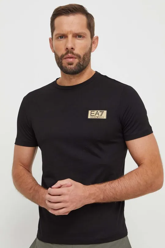 czarny EA7 Emporio Armani t-shirt bawełniany Męski