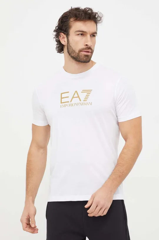bela Bombažna kratka majica EA7 Emporio Armani Moški