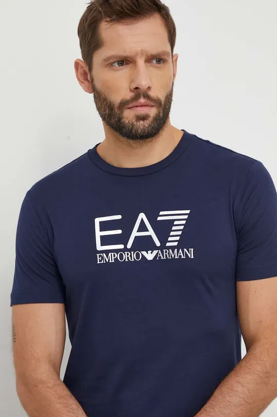 тёмно-синий Хлопковая футболка EA7 Emporio Armani Мужской