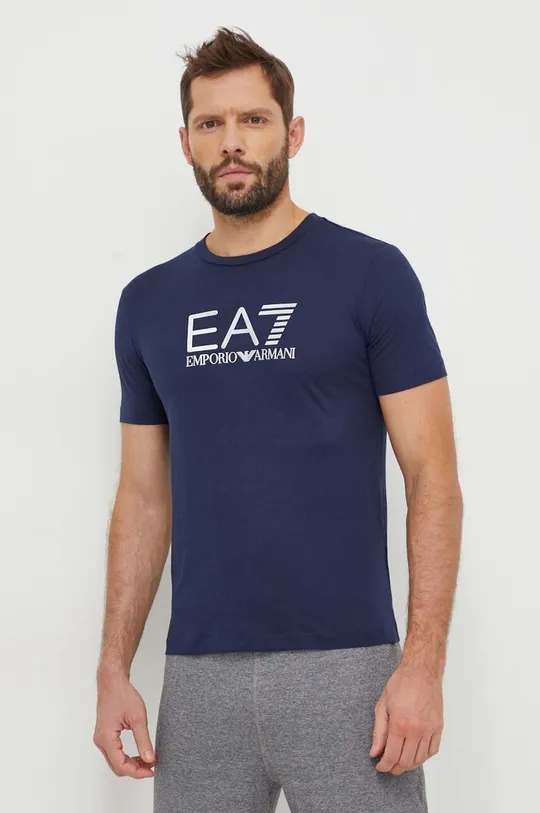 mornarsko modra Bombažna kratka majica EA7 Emporio Armani