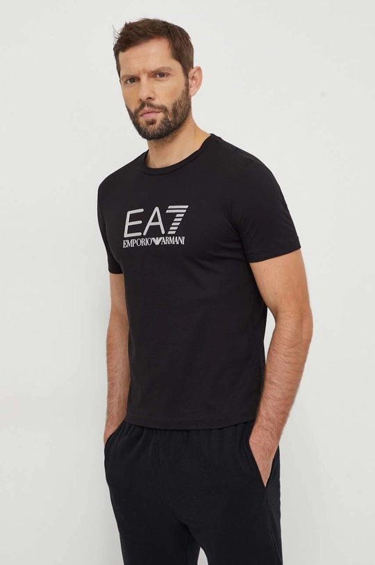 μαύρο Βαμβακερό μπλουζάκι EA7 Emporio Armani