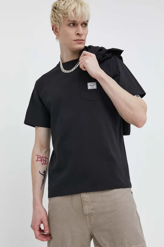 μαύρο Βαμβακερό μπλουζάκι Herschel Ανδρικά