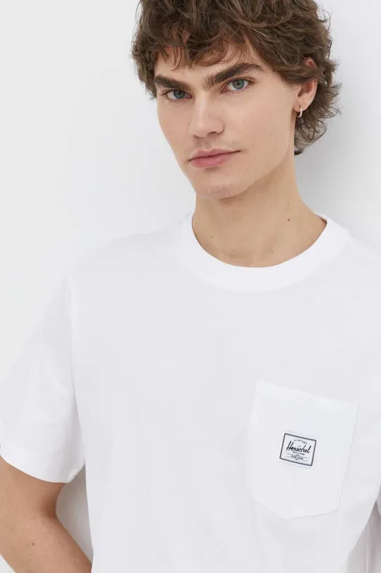 biela Bavlnené tričko Herschel Pánsky
