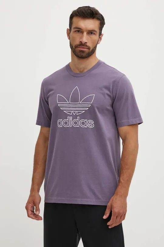 фиолетовой Хлопковая футболка adidas Originals Trefoil Tee Мужской