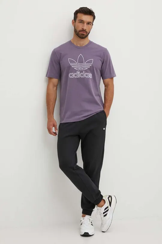 Bombažna kratka majica adidas Originals Trefoil Tee vijolična