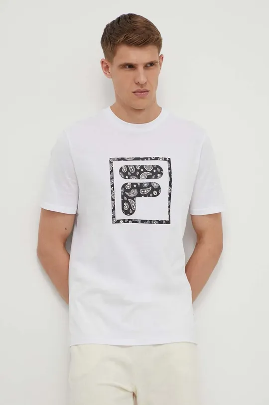 λευκό Βαμβακερό μπλουζάκι Fila Ανδρικά