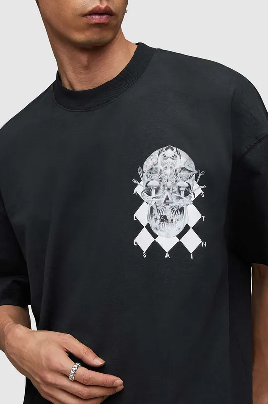Βαμβακερό μπλουζάκι AllSaints Grid μαύρο