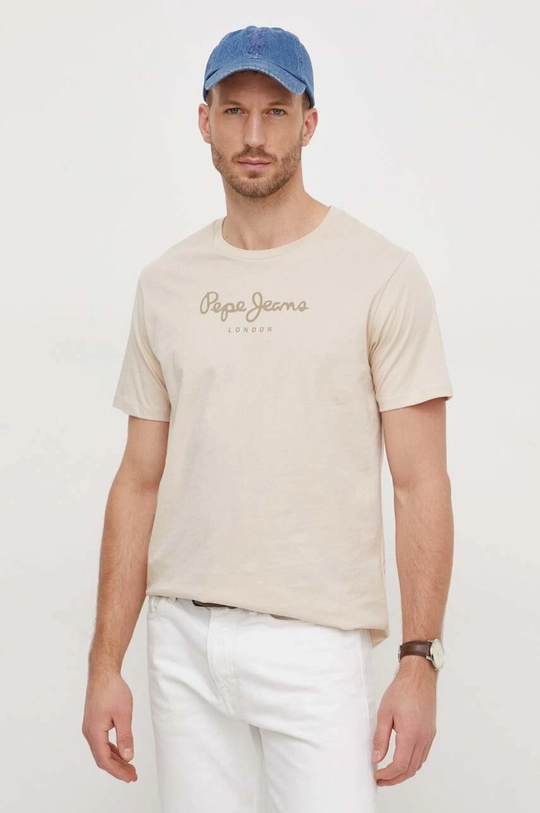 beżowy Pepe Jeans t-shirt bawełniany Eggo Męski