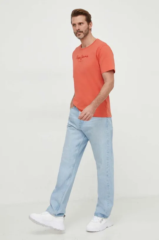 Βαμβακερό μπλουζάκι Pepe Jeans Eggo πορτοκαλί
