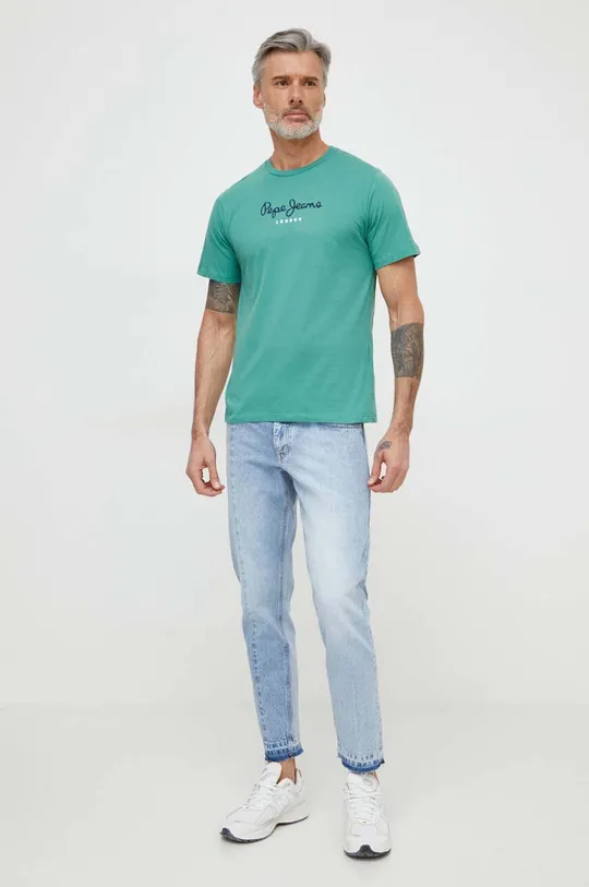 Бавовняна футболка Pepe Jeans Eggo зелений