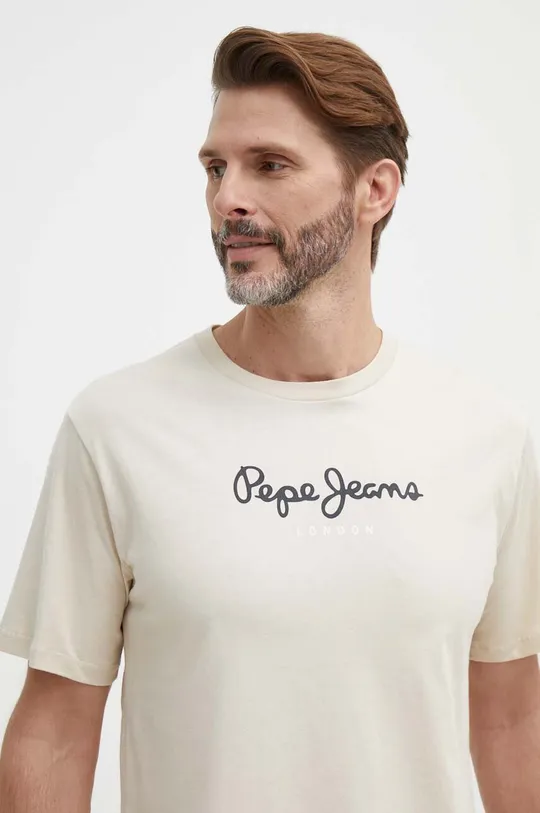 μπεζ Βαμβακερό μπλουζάκι Pepe Jeans Eggo EGGO N