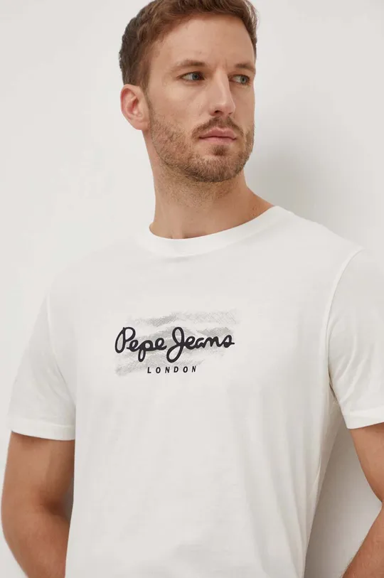 beżowy Pepe Jeans t-shirt bawełniany Castle
