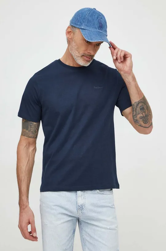 σκούρο μπλε Βαμβακερό μπλουζάκι Pepe Jeans Connor Ανδρικά