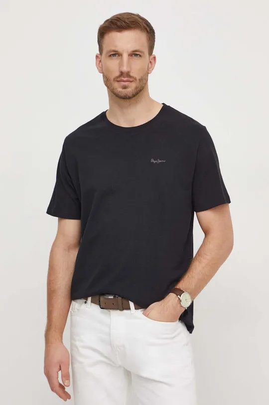 μαύρο Βαμβακερό μπλουζάκι Pepe Jeans Connor