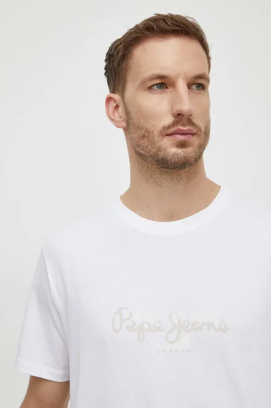 λευκό Βαμβακερό μπλουζάκι Pepe Jeans Chris
