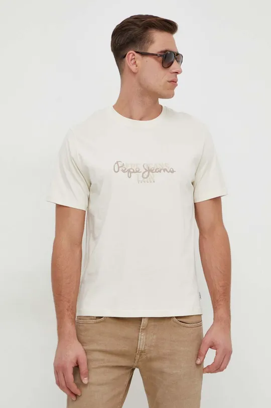 beżowy Pepe Jeans t-shirt bawełniany Chris Męski