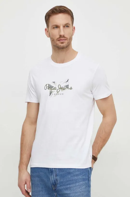 λευκό Βαμβακερό μπλουζάκι Pepe Jeans Count Ανδρικά