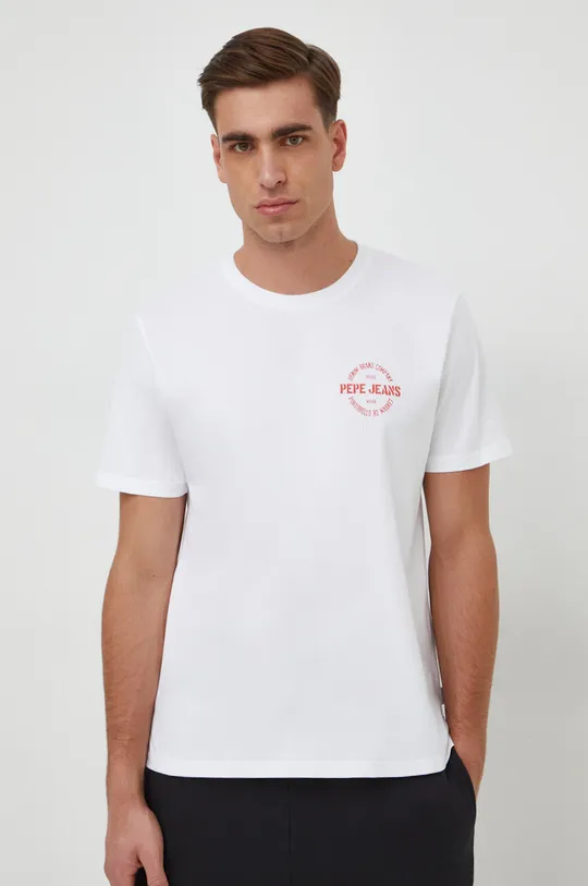 λευκό Βαμβακερό μπλουζάκι Pepe Jeans CRAIG Ανδρικά