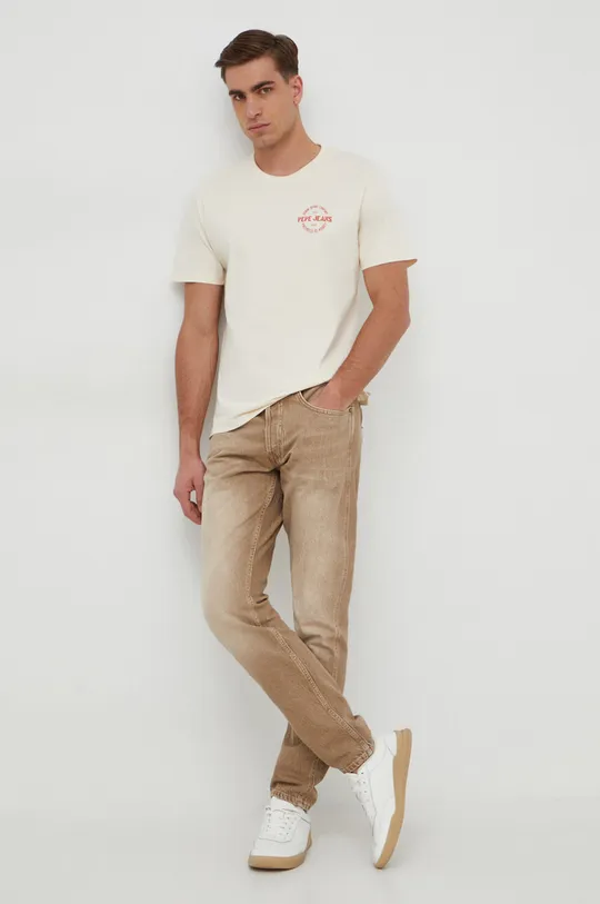 Βαμβακερό μπλουζάκι Pepe Jeans CRAIG μπεζ
