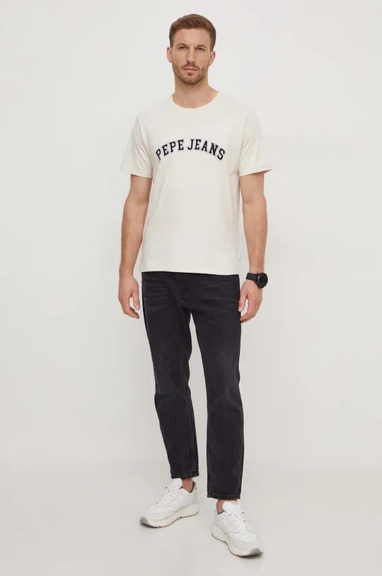 Βαμβακερό μπλουζάκι Pepe Jeans CLEMENT μπεζ