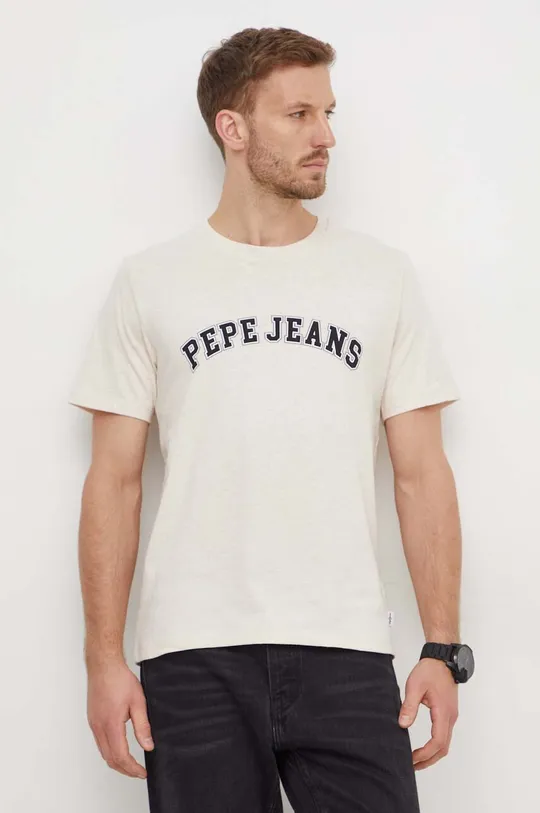 μπεζ Βαμβακερό μπλουζάκι Pepe Jeans CLEMENT