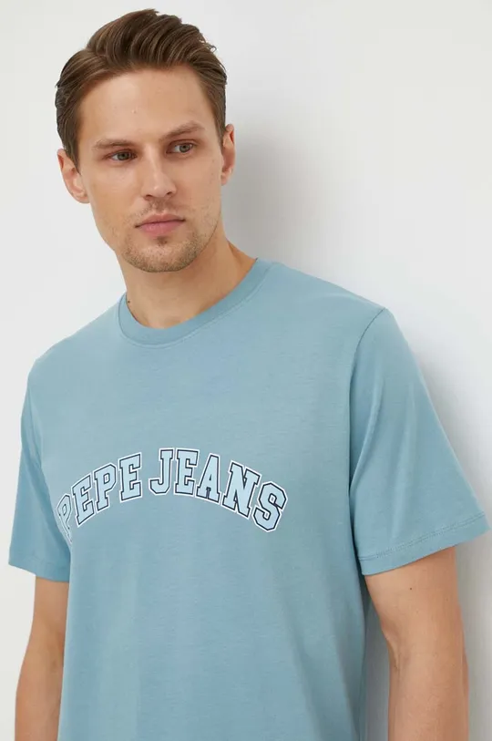 niebieski Pepe Jeans t-shirt bawełniany Męski