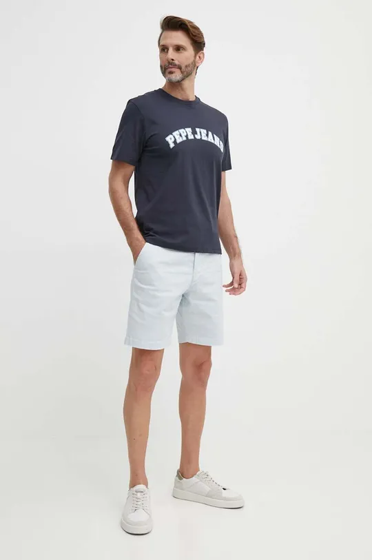 Bombažna kratka majica Pepe Jeans mornarsko modra