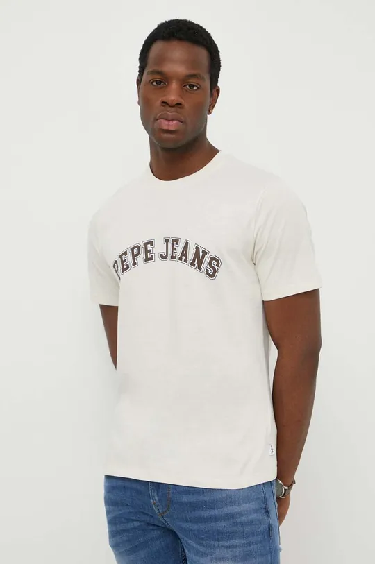 μπεζ Βαμβακερό μπλουζάκι Pepe Jeans CLEMENT Ανδρικά