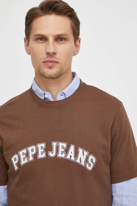 brązowy Pepe Jeans t-shirt bawełniany