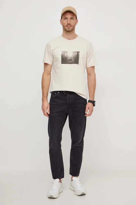Βαμβακερό μπλουζάκι Pepe Jeans Clark μπεζ