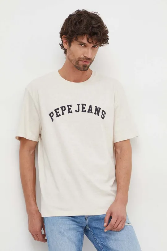 бежевый Хлопковая футболка Pepe Jeans Мужской