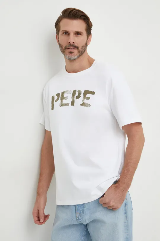bela Bombažna kratka majica Pepe Jeans Moški