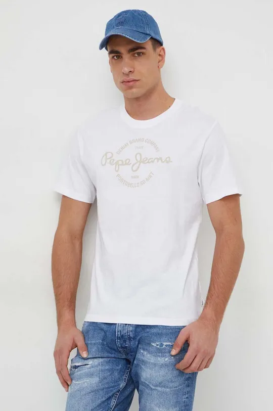 bela Bombažna kratka majica Pepe Jeans Craigton Moški